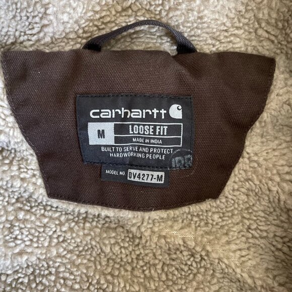 Men's Carhartt Dark Brown Cotton Loose Fit Washed Duck Sherpa-Lined Vest Medium! - Picture 8 of 16